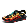 Roman-style woven sandals with elastic drawstring tie closure in multiple colour options