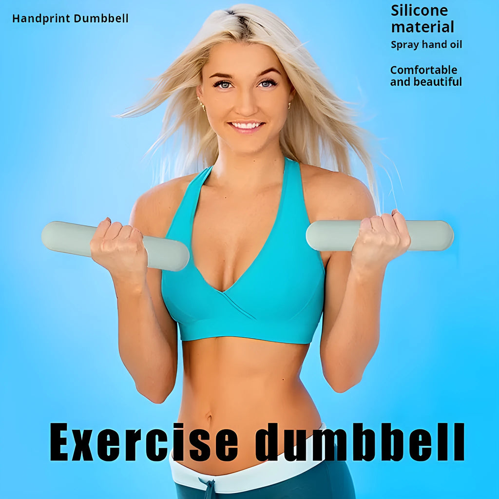 Silicone-edged hand-drawn dumbbell stick in various colours showing weight options for fitness training.