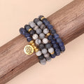 Blue patterned network stone bead multi-layer bracelet on alloy chains with fresh sweet style