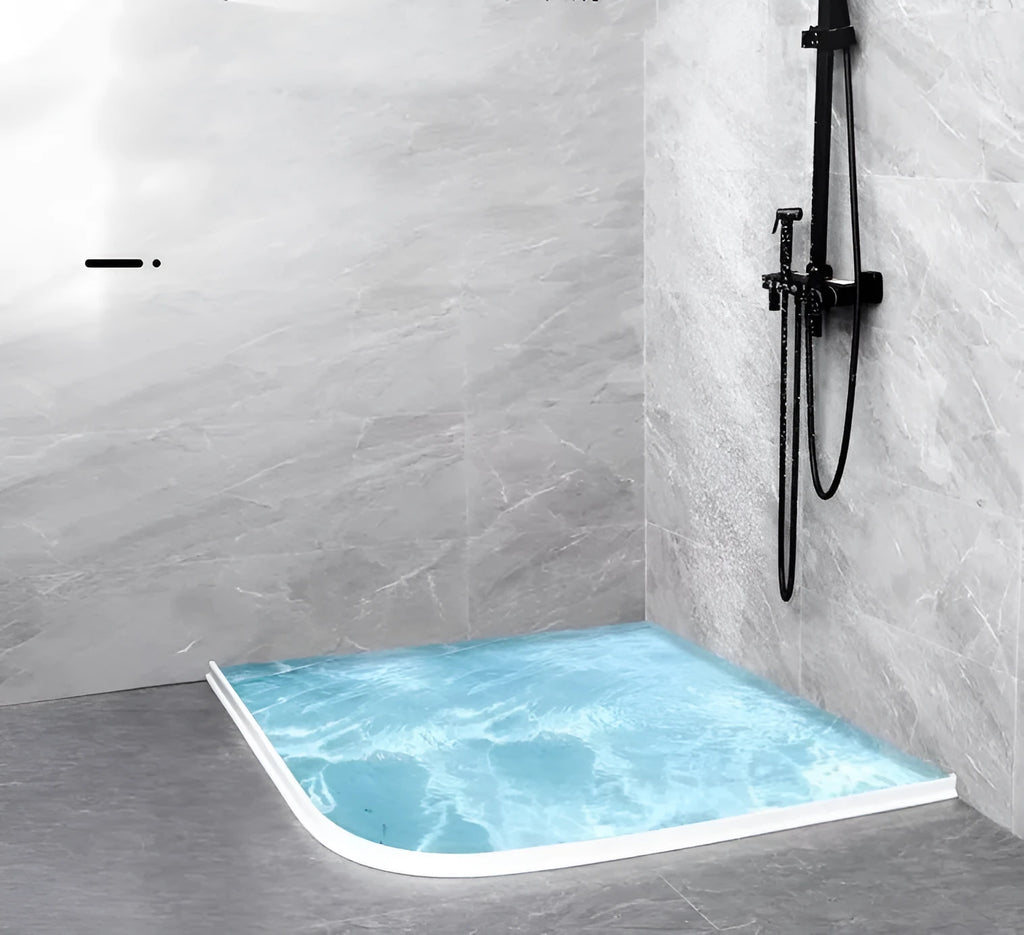 Flexible silicone bathroom water blocking strip in black, gray, and white colour options for shower room dry-wet separation