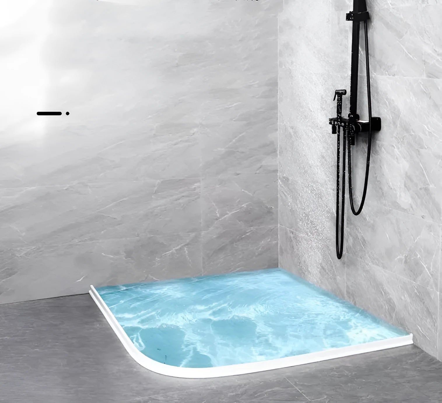 Flexible silicone bathroom water blocking strip in black, gray, and white colour options for shower room dry-wet separation