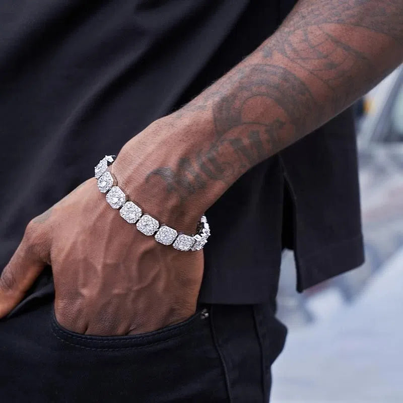 Hip-hop unisex full diamond bracelet alloy geometric JK style 18CM 20CM