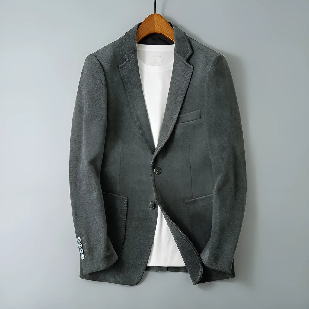 Slim-fit single-breasted Korean style jacket in khaki with straight hem and long sleeves
