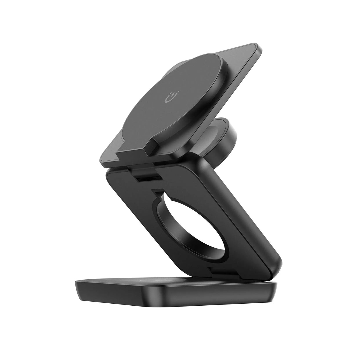White foldable magnetic wireless charging phone holder on a desk
