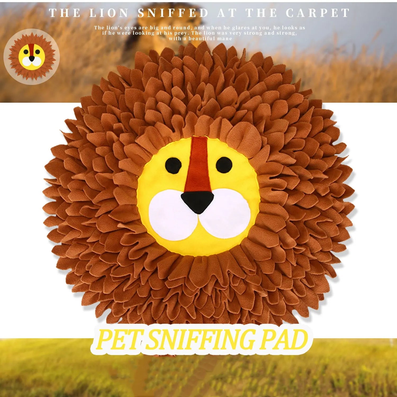 Brown Lion Sniffing Pad dog and cat puzzle blanket for hiding food treats.