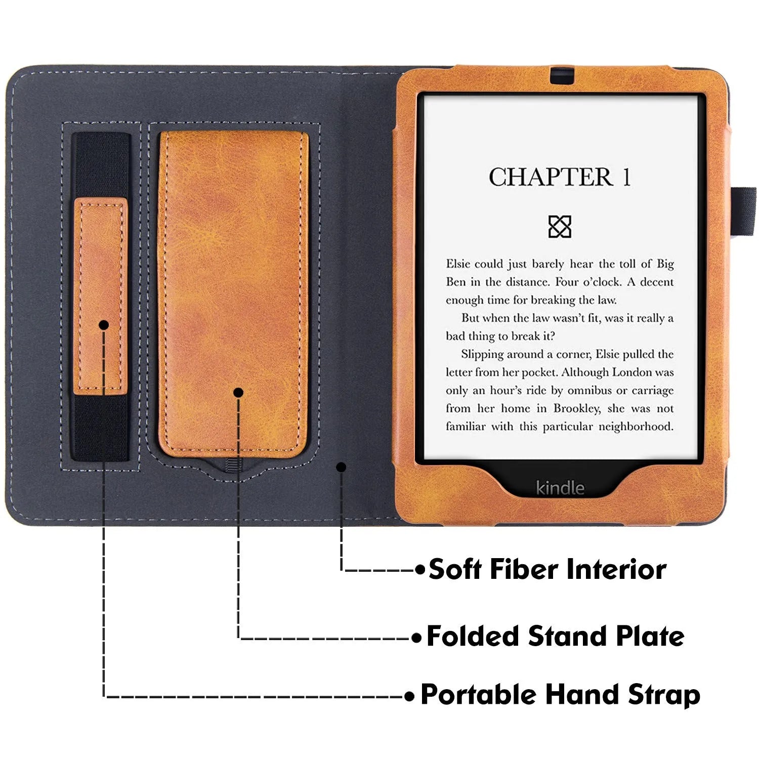 Kindle Paperwhite 11 leather protective case with wrist strap bracket shown in a selected colour.
