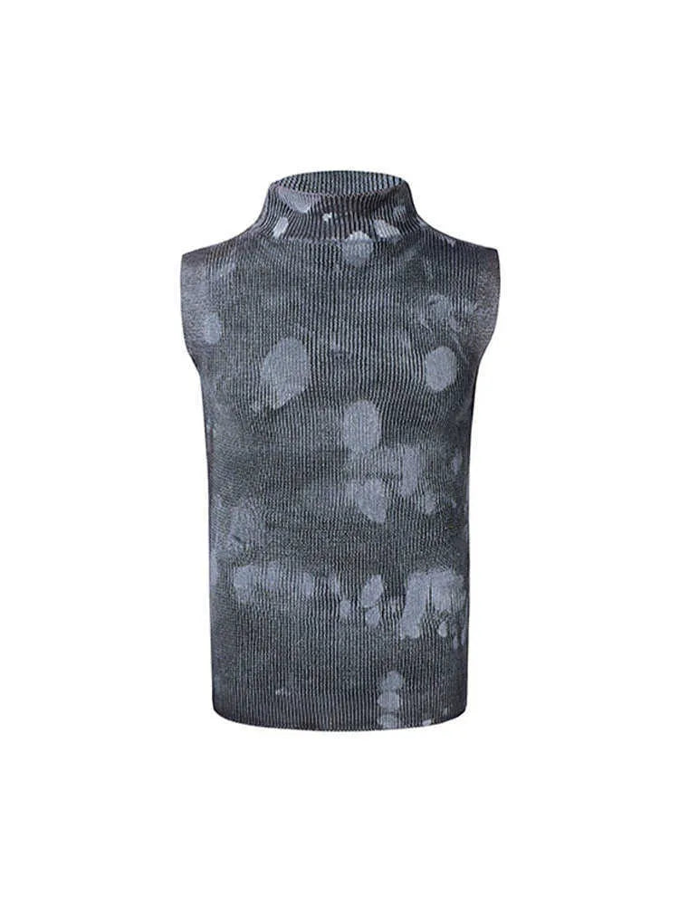 Men's black silver pastebrushing wool sleeveless top with turtleneck collar on mannequin