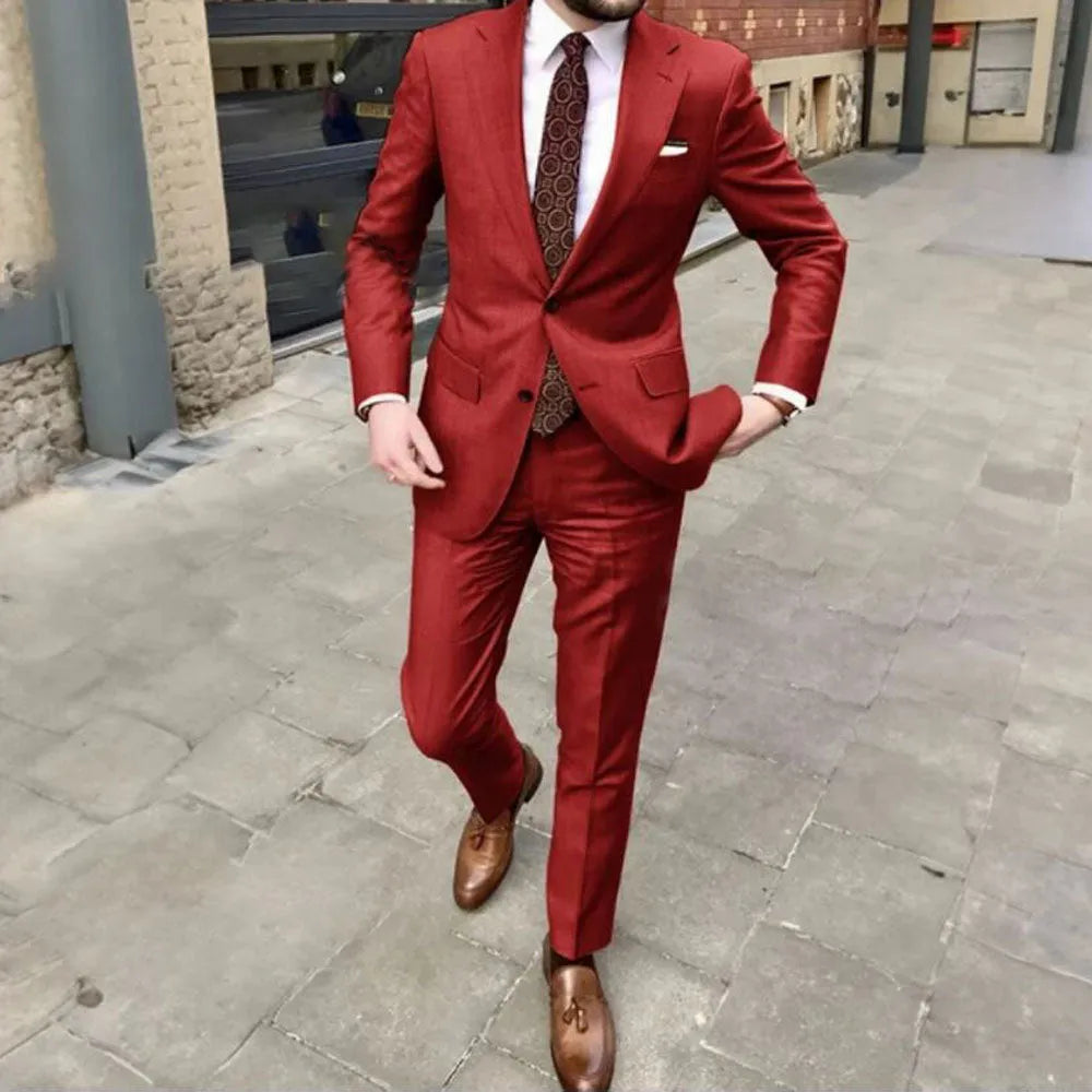 Men's slim fit acetate two button suit set in available colour options