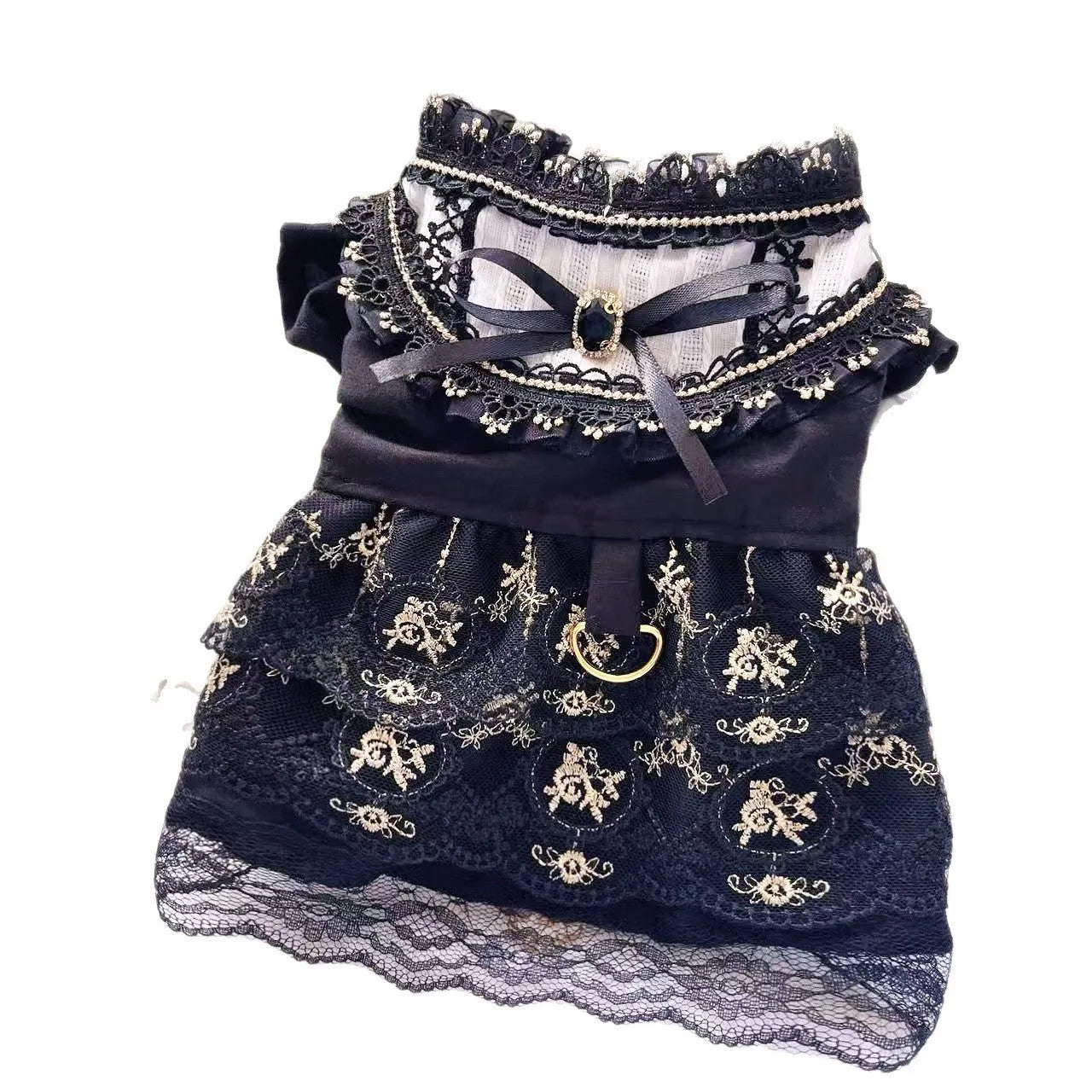 Golden gothic skirt costume for small cat or dog with princess-style design