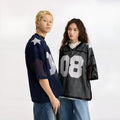 Black and navy blue half sleeve polyester shirt with loose pullover design