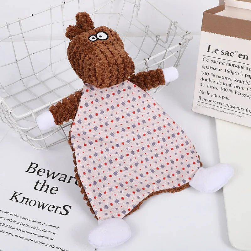 Pet stuffed toy with crinkle paper sounds in fox or elephant design with velvet fabric