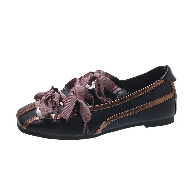 Women's Mary Jane flat bottom sports shoes in solid black artificial PU with square toe and flat heel