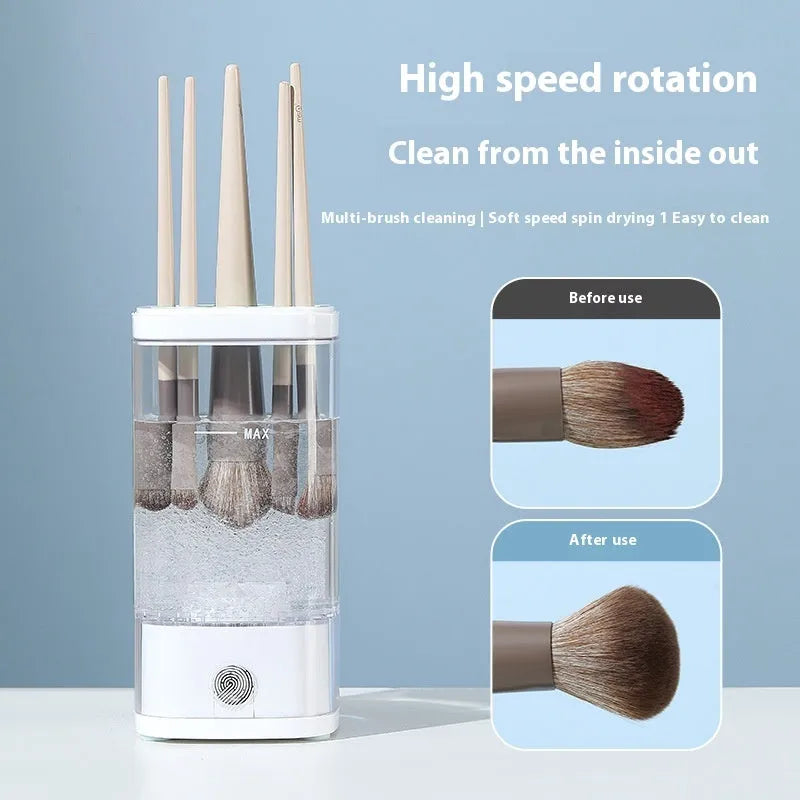 Automatic makeup brush cleaning machine with storage box USB charging 8000 rpm cup brush design grey