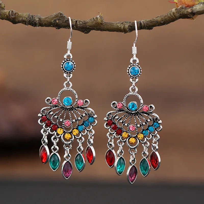 Smart water drop purple retro fringe earrings with drop shape and crystal detailing