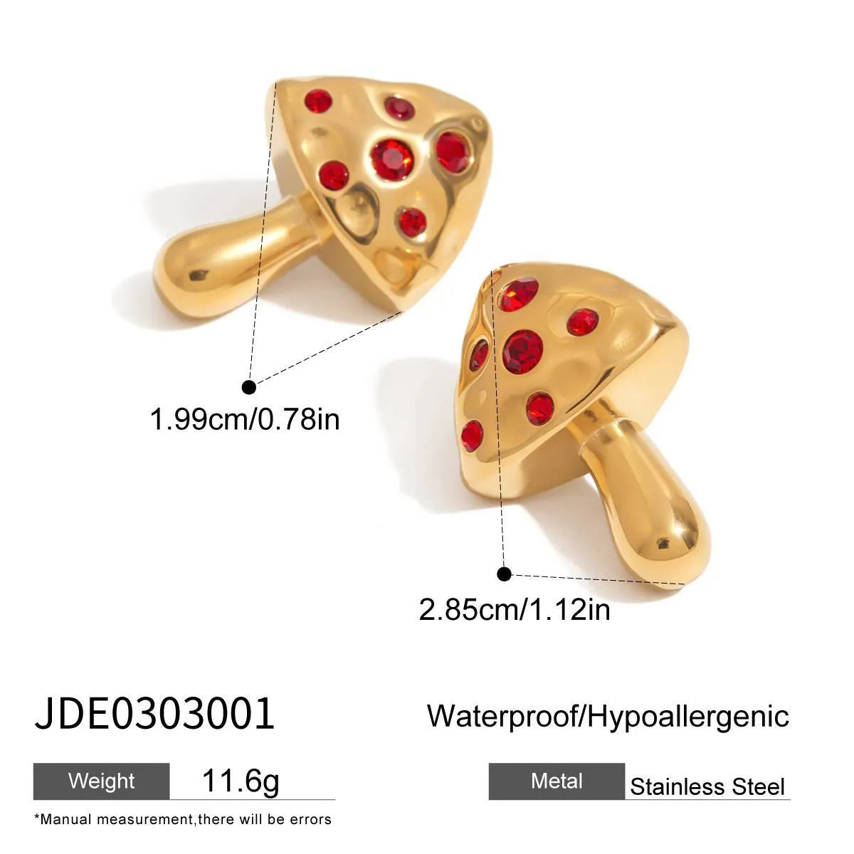 Mushroom titanium steel earrings with inlaid zircon and geometric shape in colour JDE0303001