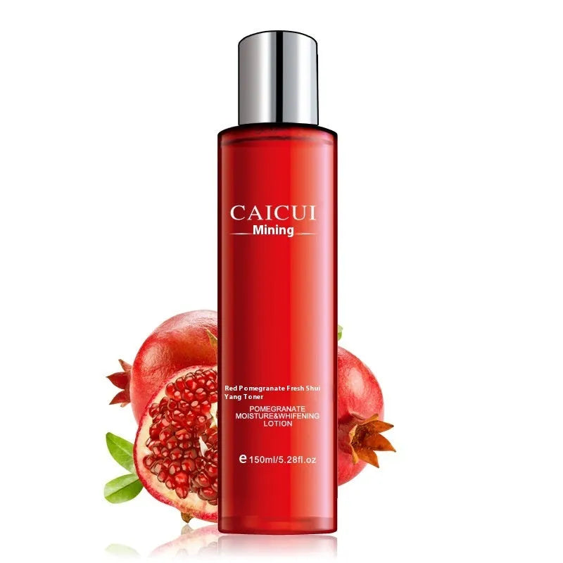 Pomegranate skincare set with four cosmetic products for moisturising and oil control