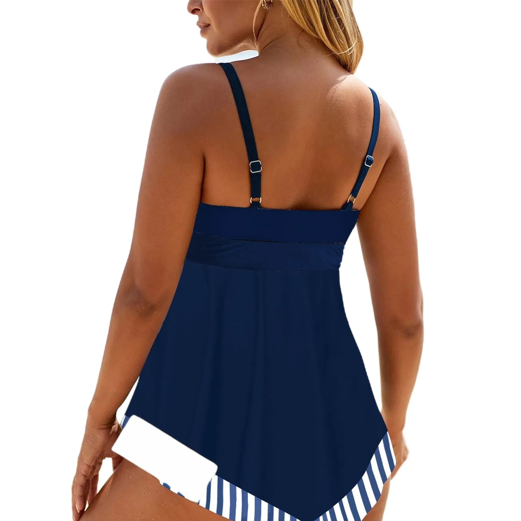 Plus size women's two-piece bikini swimsuit in quick-dry polyester fabric.