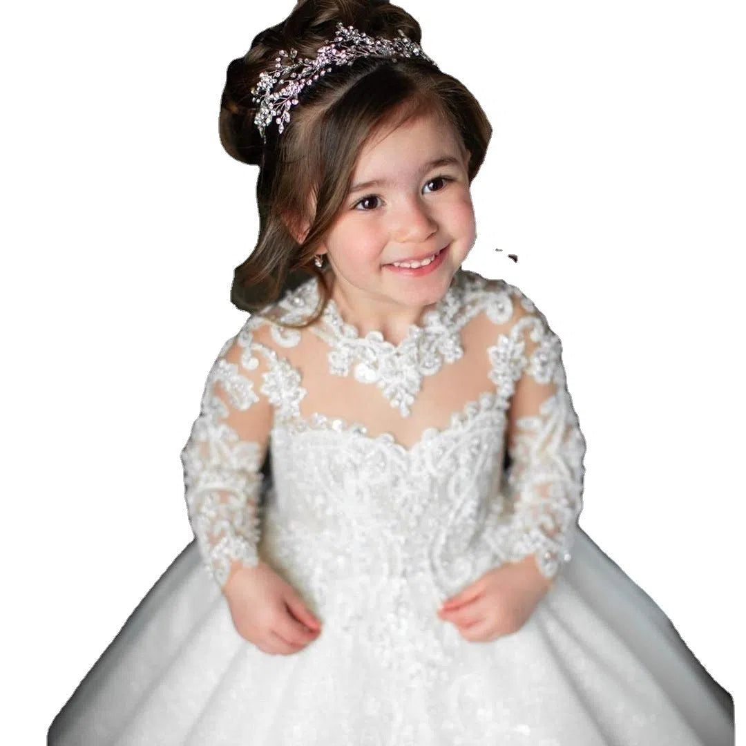 Ivory white princess dress with bow and tulle tutu skirt for girls