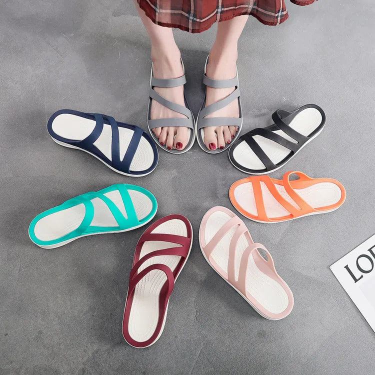 A pair of casual solid-colour women's sandals with a breathable PP upper, shown in one of six available colours.