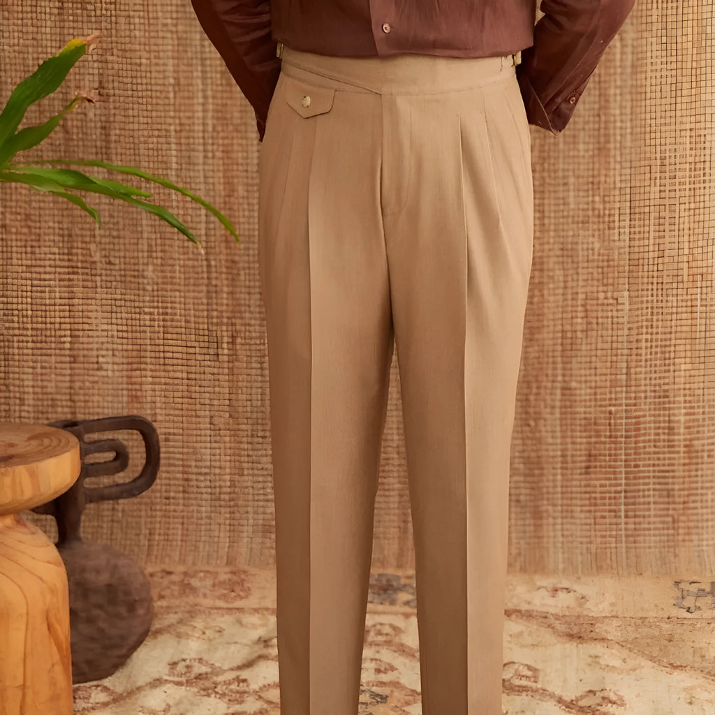 Men's Italian style slim fit business trousers in dark grey, straight leg design with medium high waist
