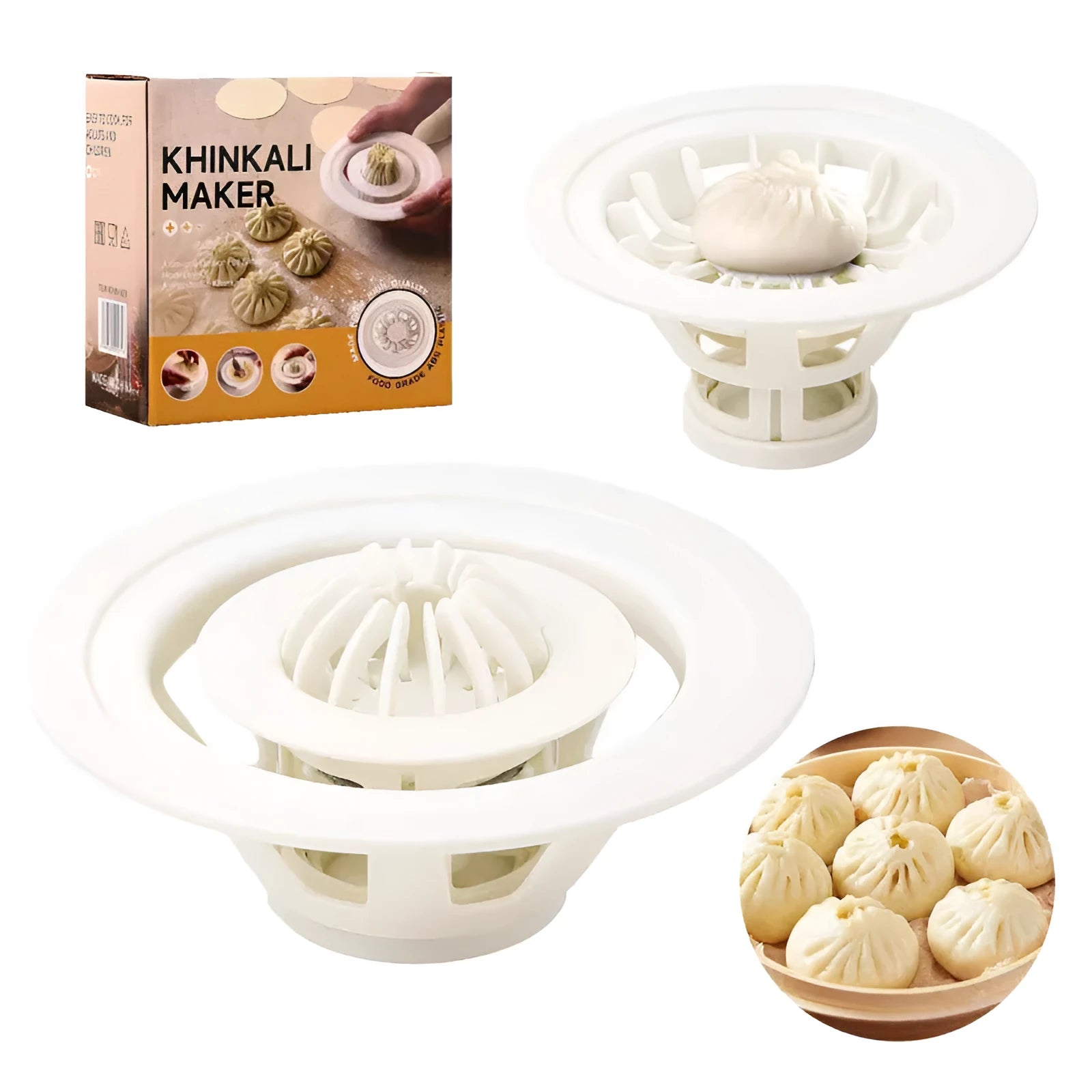 Set of four black Jinkali steamed bun moulds for shaping baozi and dumplings