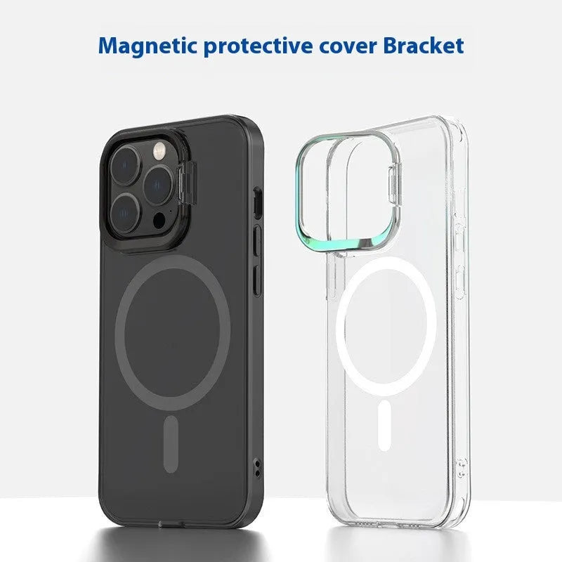 Metal PC frosted magnetic phone case with invisible bracket for iPhone 12-15 series