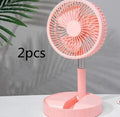 Black telescopic folding fan extended to full height with power bank charging port visible