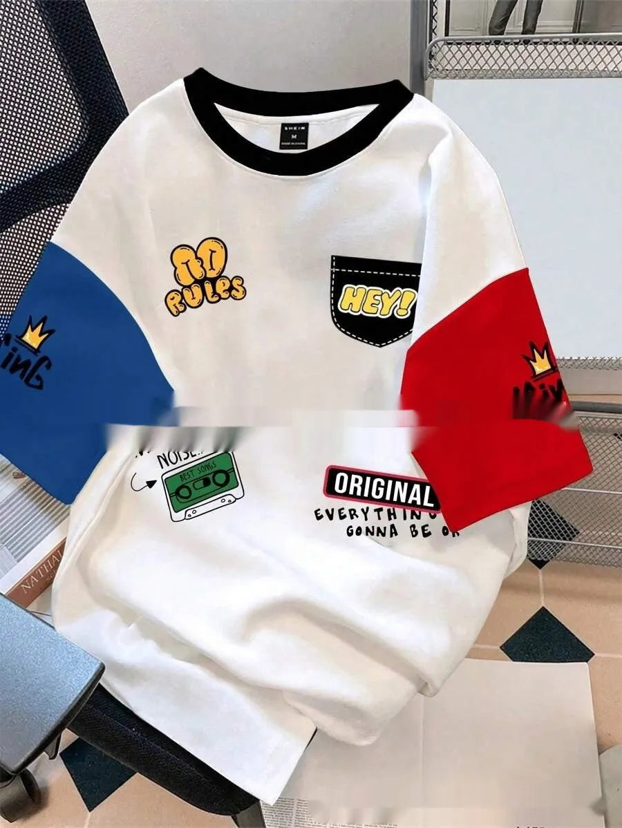 Men's loose-fit casual t-shirt with digital letter print in multiple colour options