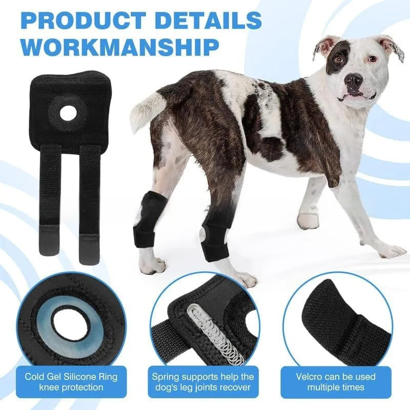 Black polyester dog leg guard or knee brace for ACL and joint injury support.