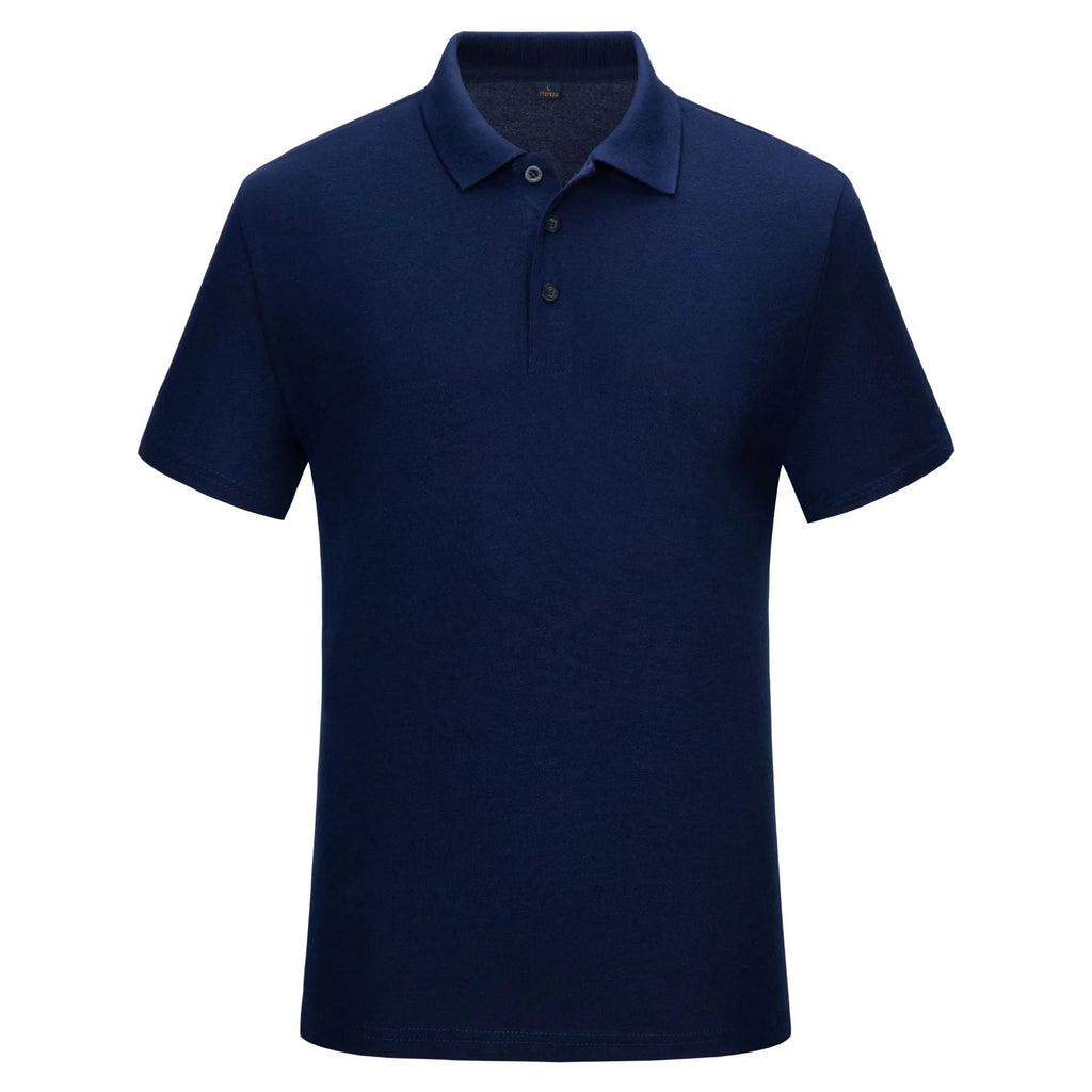 Solid colour cotton short sleeve polo shirt work uniform in multiple colours on a hanger