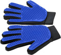 Blue pet grooming gloves with silicone tips for dog and cat hair removal
