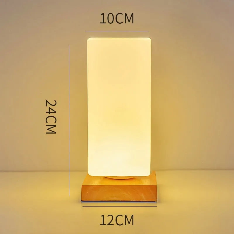 Nordic solid wood USB table lamp with white flower-shaped light and touch controls