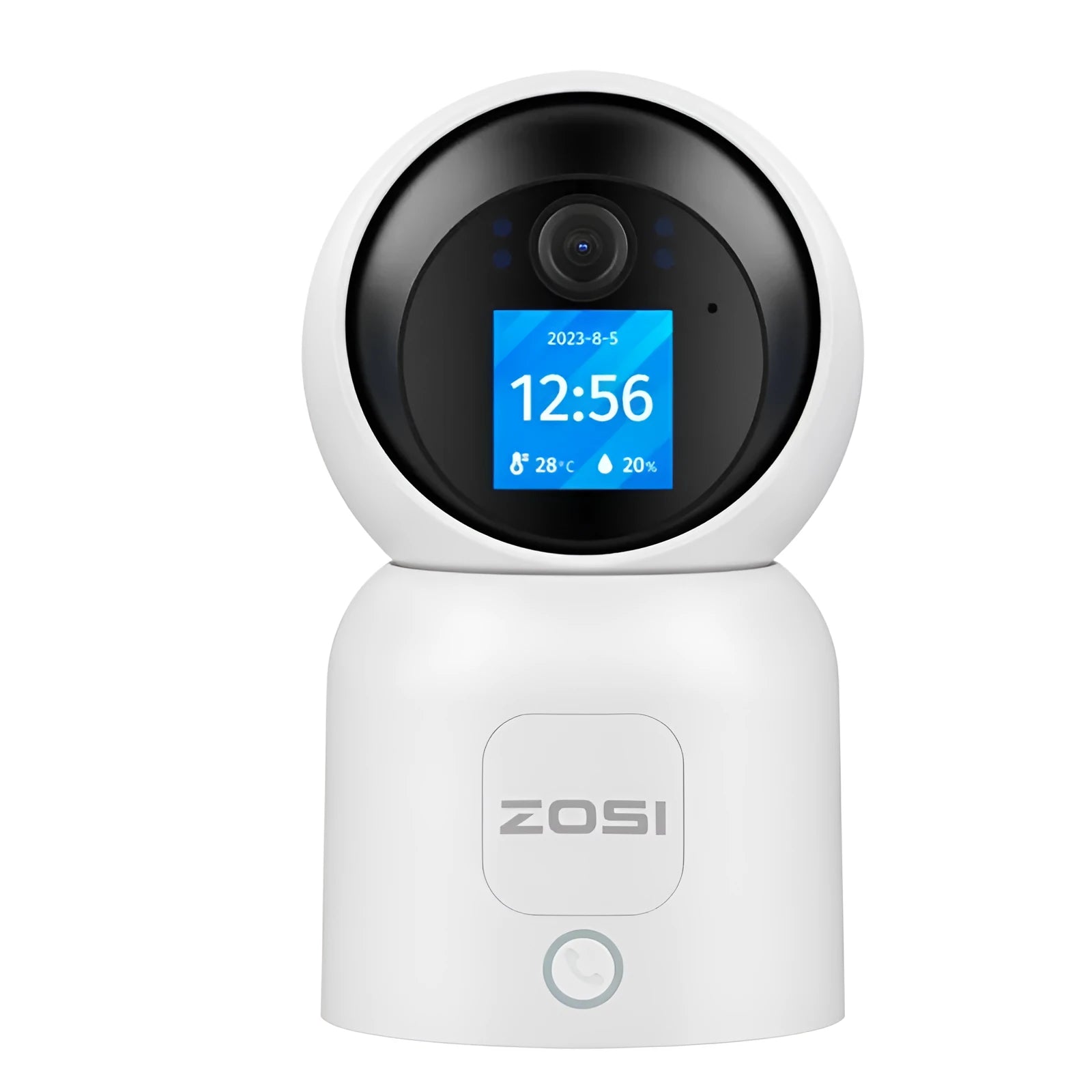 Zhou Shi indoor wireless wifi security camera with large screen, plastic shell, and screw-fixed bracket.
