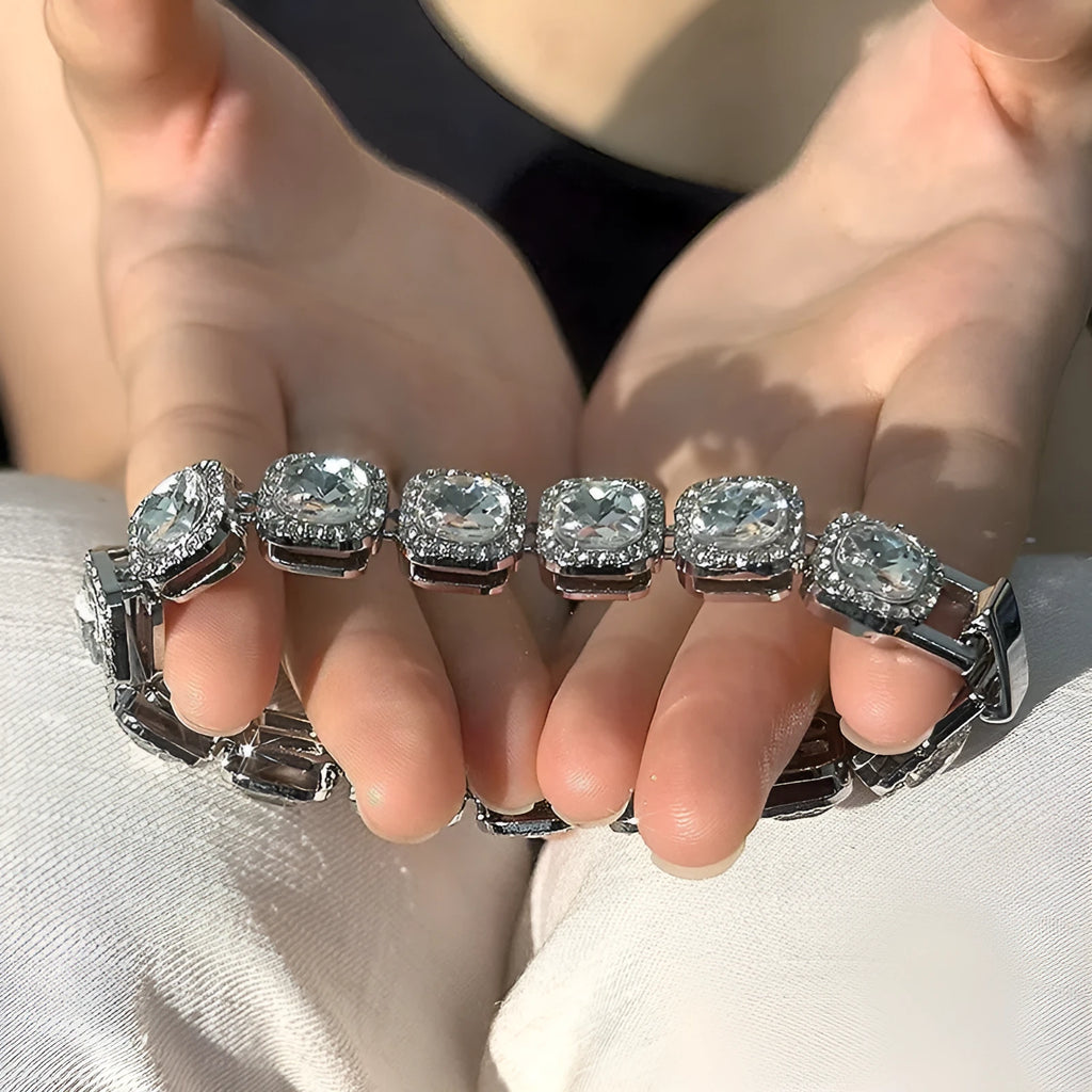 Hip-hop unisex full diamond bracelet alloy geometric JK style 18CM 20CM