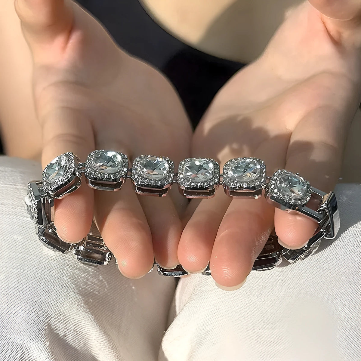 Hip-hop unisex full diamond bracelet alloy geometric JK style 18CM 20CM