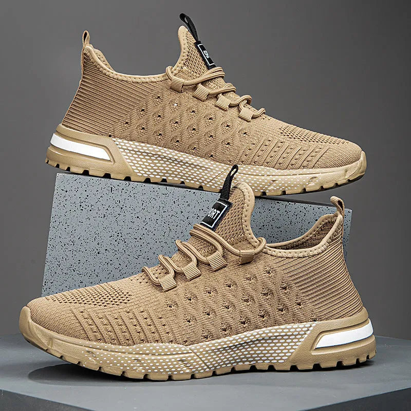 Men's solid colour mesh casual shoes in Army Green, shown in a side profile.