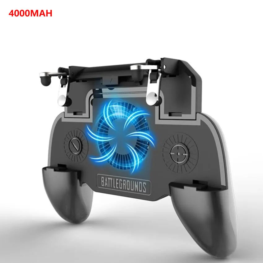 5 in 1 mobile gaming controller with cooling fan and power bank, clamp design for Apple and Android phones, metal build