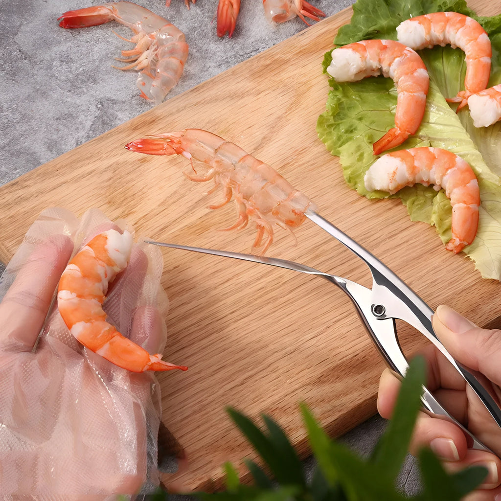 Stainless steel shrimp peeler 21 x 6.5cm with ergonomic handle and closed tip for peeling and deveining shrimp