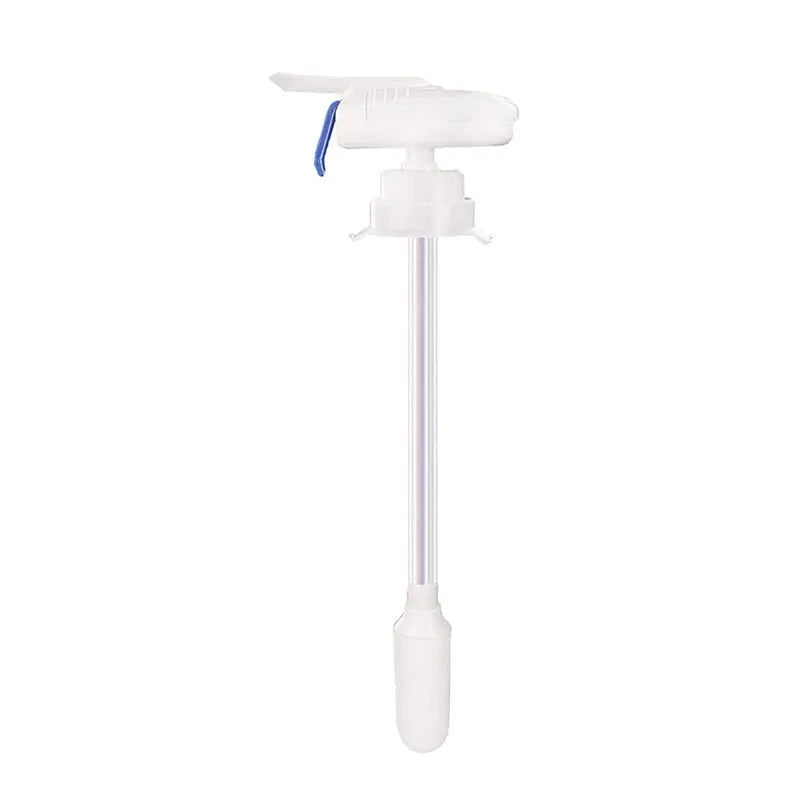 Manual beverage pumping device with silicone straws and press handle in blue or white options