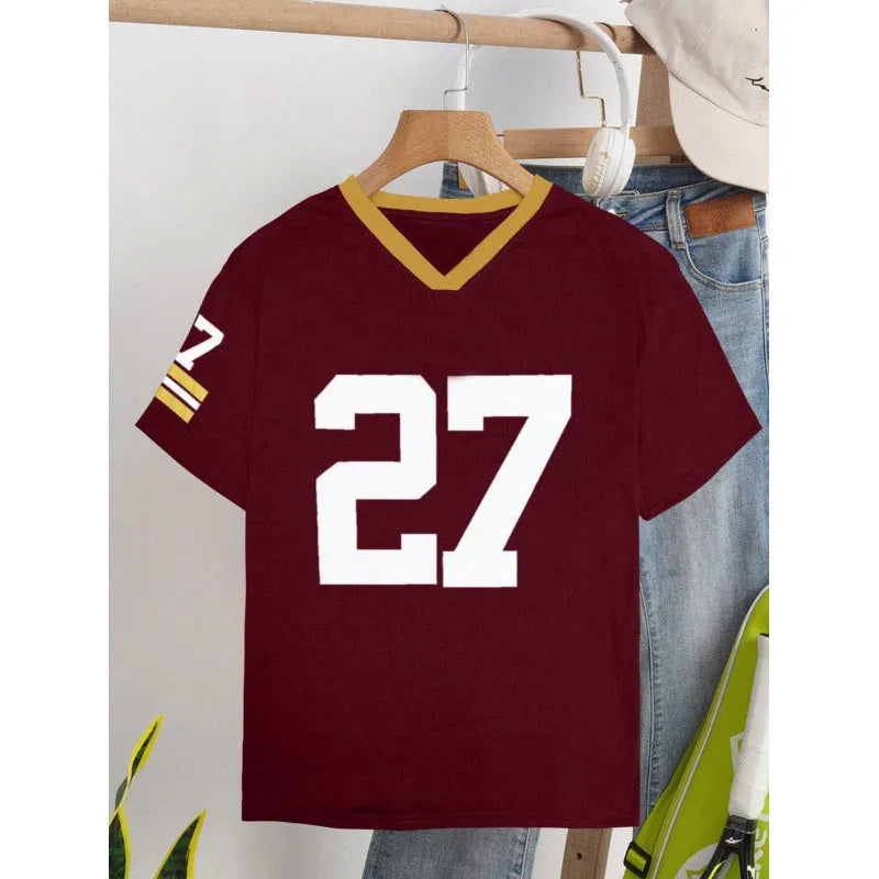 Men's green cotton t-shirt with printed letter patterns and loose fit short sleeves