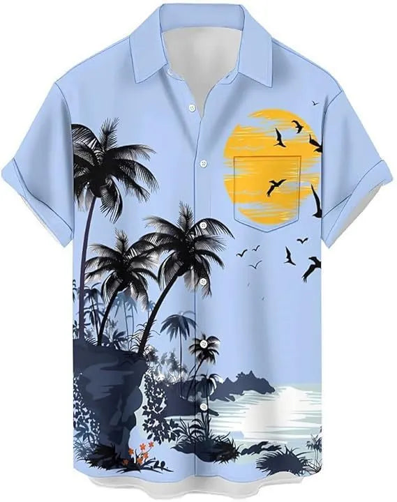Men's camouflage pattern polyester shirt in slim fit cardigan style with short sleeves