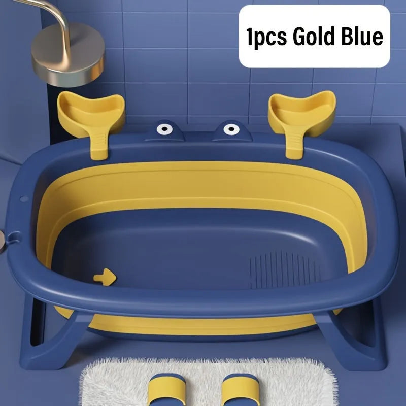 Blue foldable plastic pet tub for small dogs and cats, shown collapsed and open.