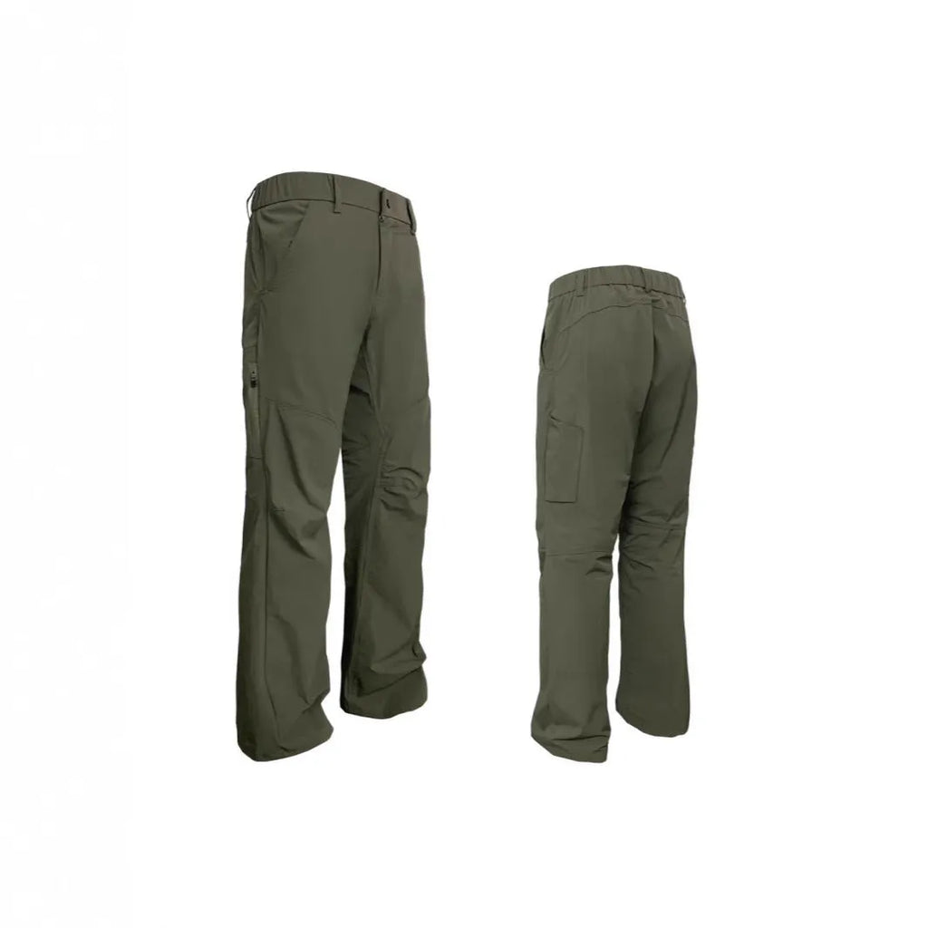 Straight-leg casual trousers in nylon blend fabric with an elastic waistband, shown in army green.