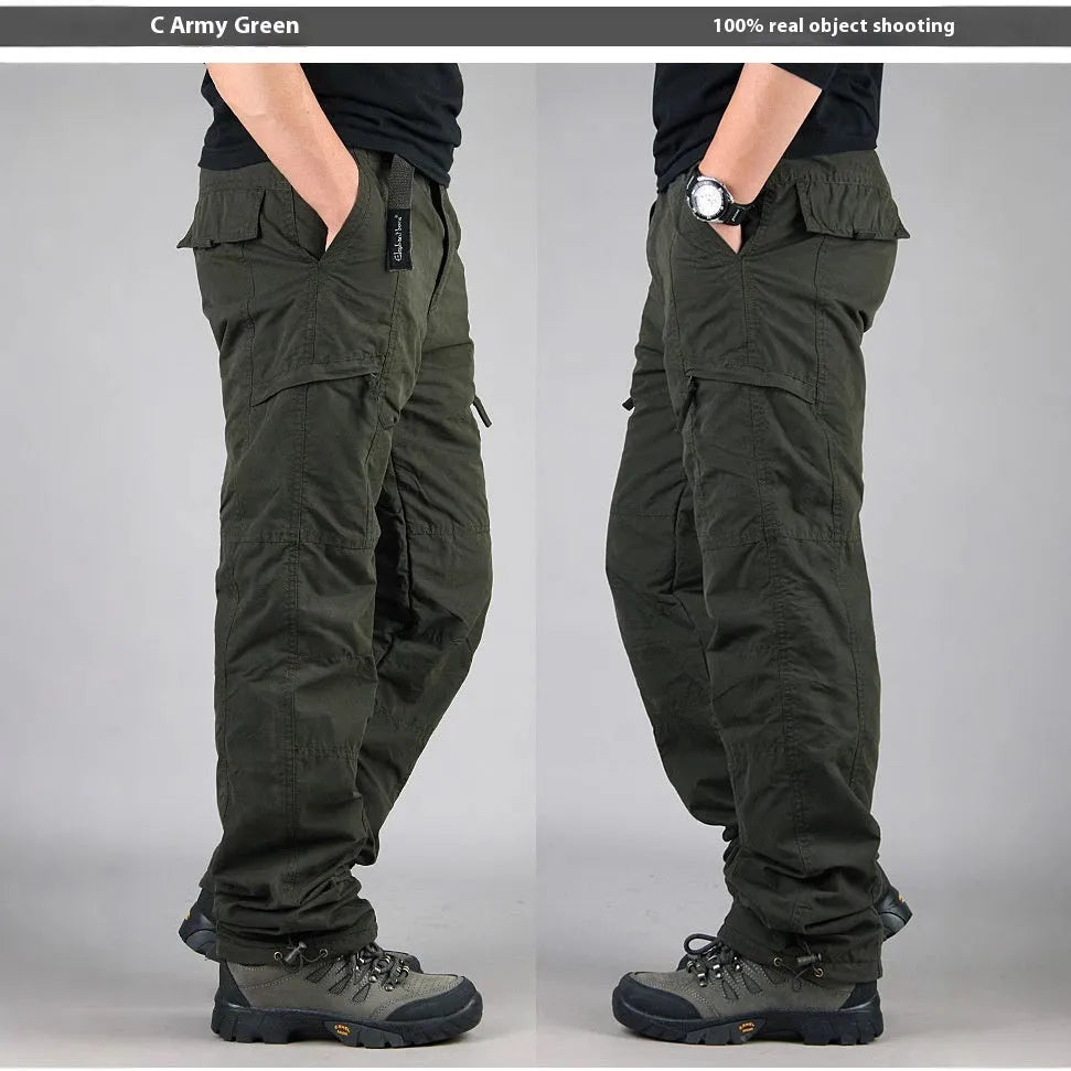 Men's loose fit cotton overalls with wool lining in khaki, black, and army green colours