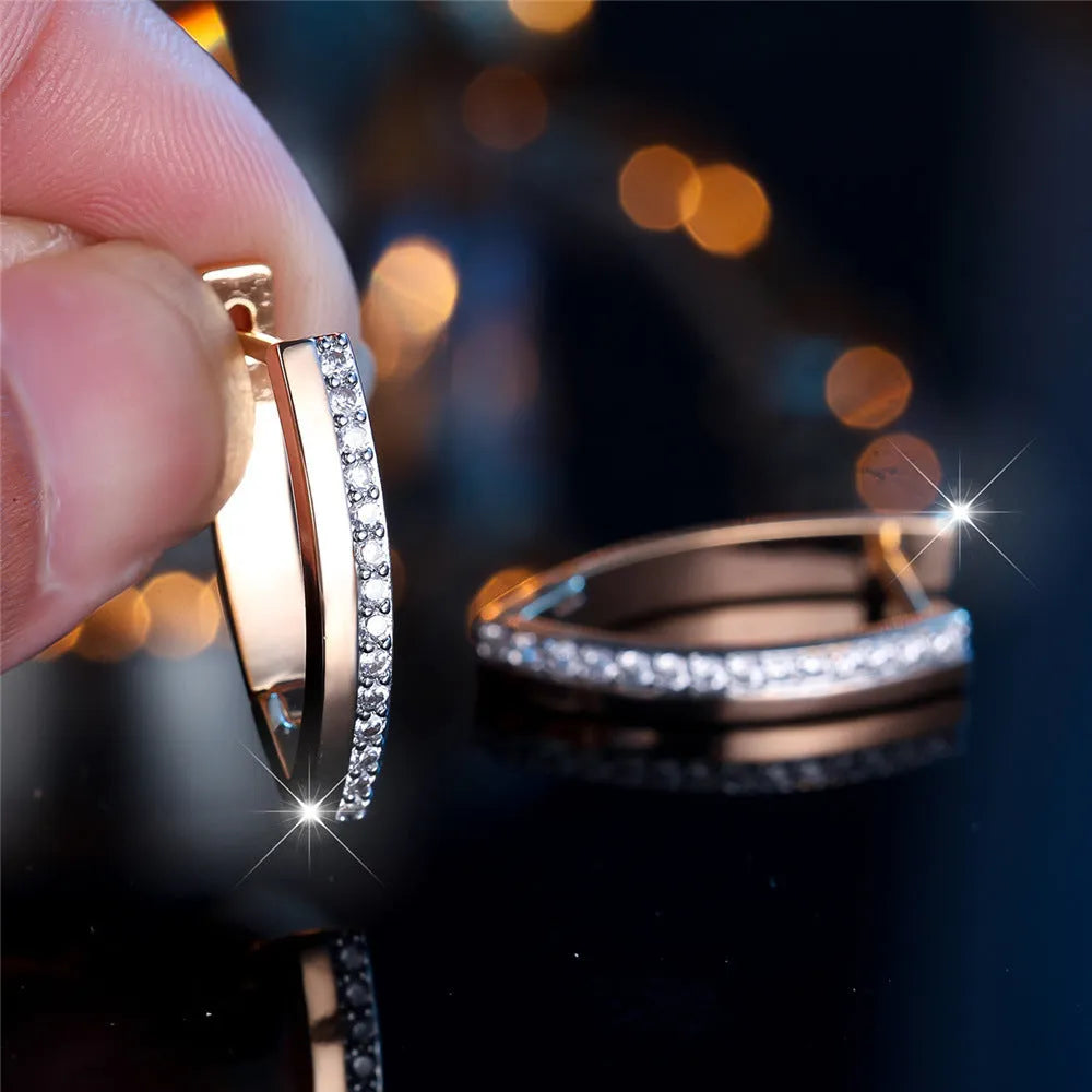 Geometric V-shaped women's ear clips with champagne gold electroplated finish on copper
