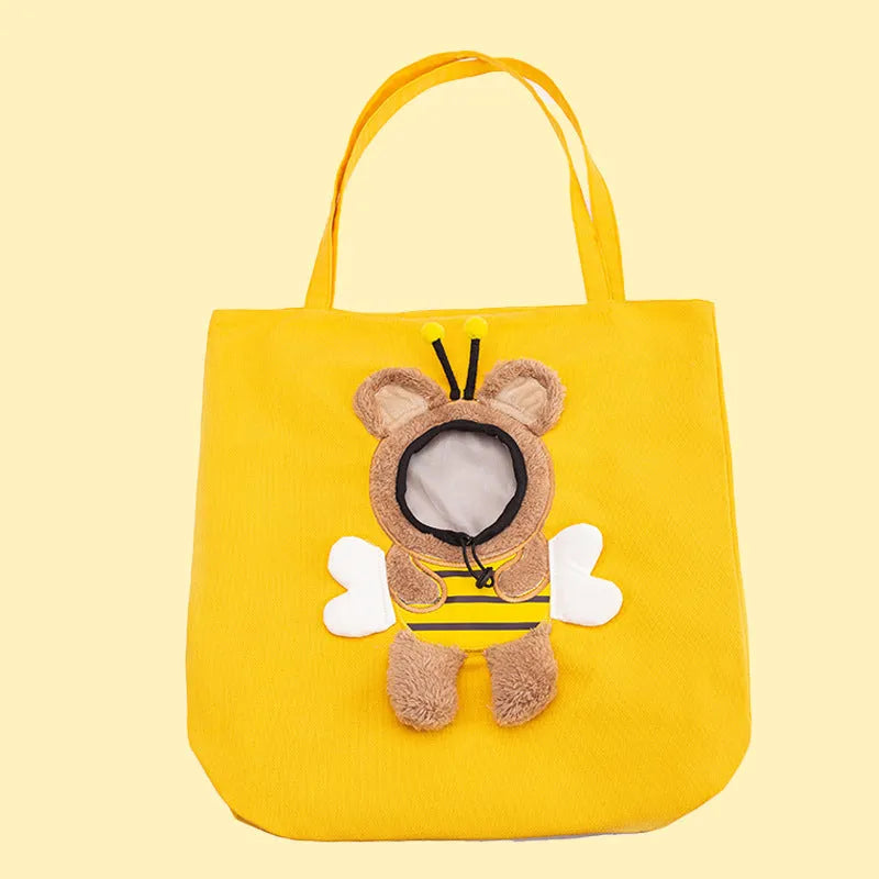 Little Bee Design canvas pet carrier bag with adjustable head opening and safety zippers
