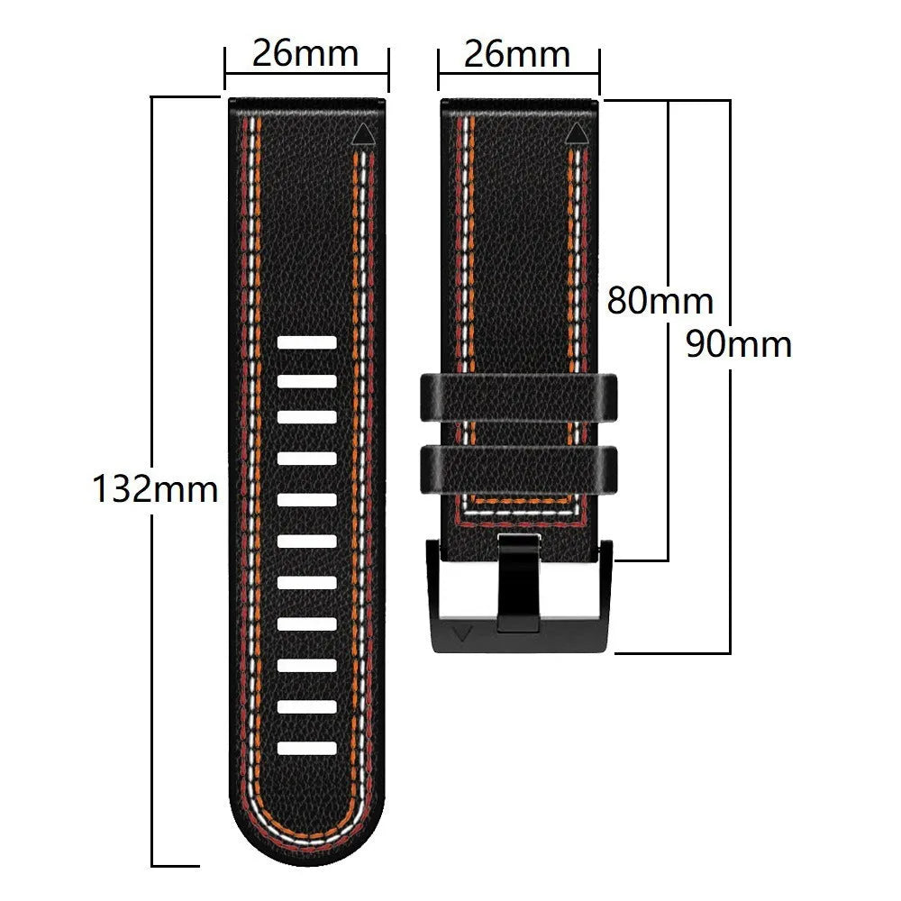 Silicone leather quick release watch strap for Garmin Fenix models in black, brown, light brown, and white