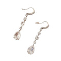 Silver white zircon teardrop drop earrings for women with electroplated copper finish and pear-shaped silhouette