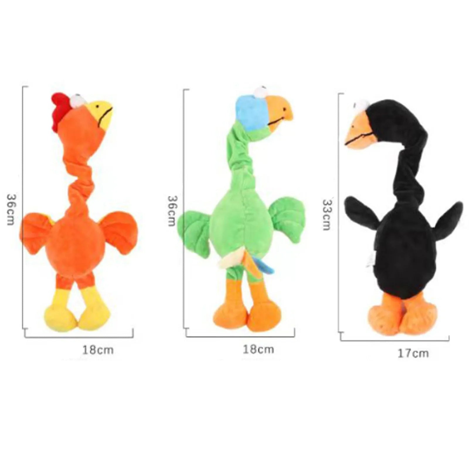 Screaming chicken sound dog chew toy in durable rubber, available in black, green and orange colours