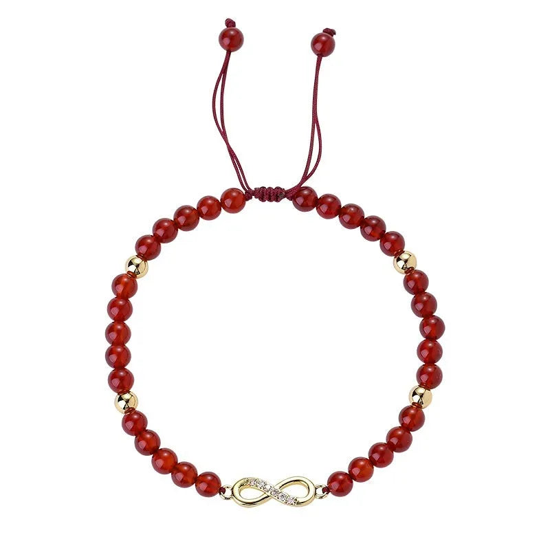 Hand-woven red agate bracelet with ethnic styling and electroplated finish